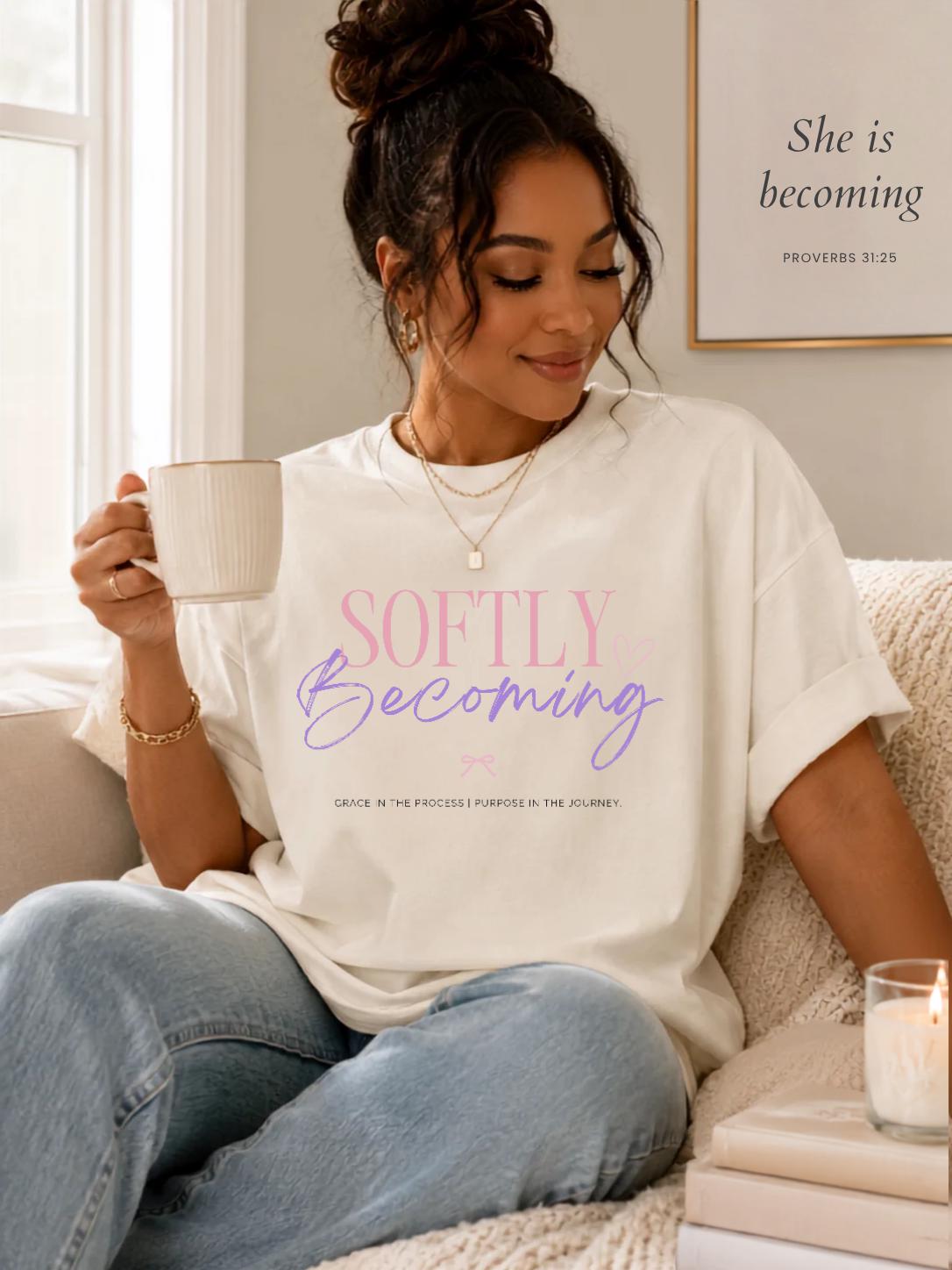 Softly Becoming Tee | Christian Faith Based Women's Shirt | Comfort Colors 1717 Oversized Graphic Tee