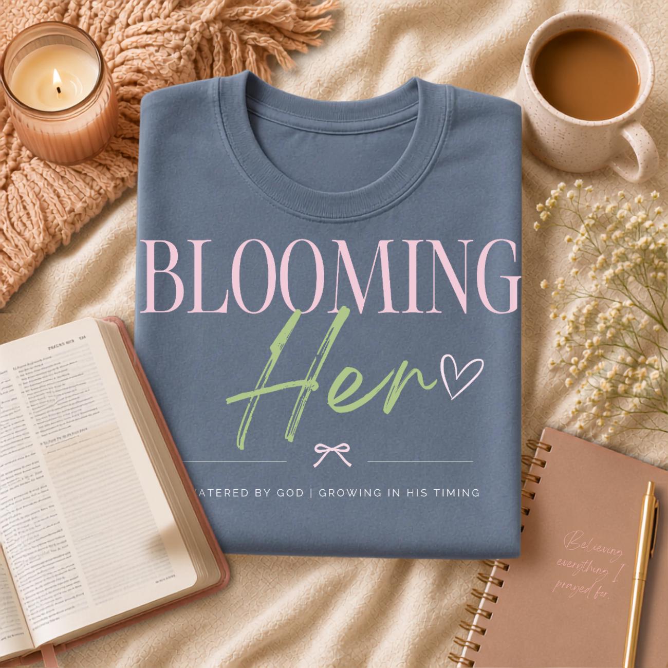 Blooming Her Tee | Christian Faith Based Women's Shirt | Comfort Colors 1717 Oversized Graphic Tee