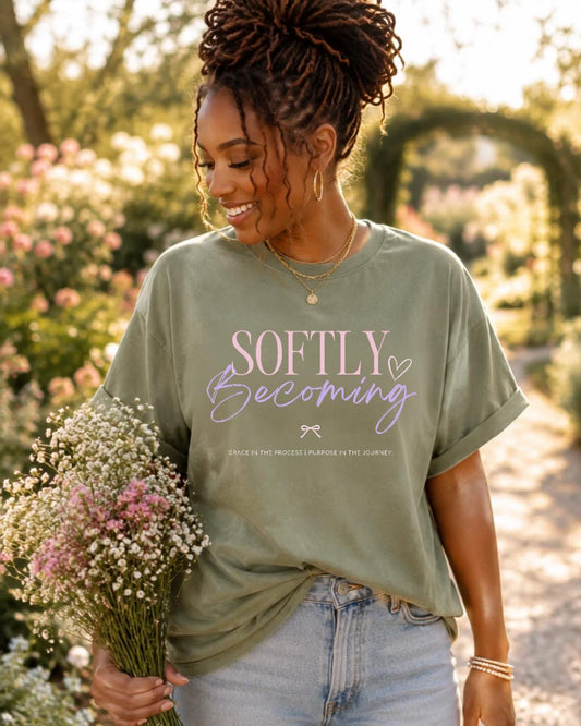 Softly Becoming Tee | Christian Faith Based Women's Shirt | Comfort Colors 1717 Oversized Graphic Tee