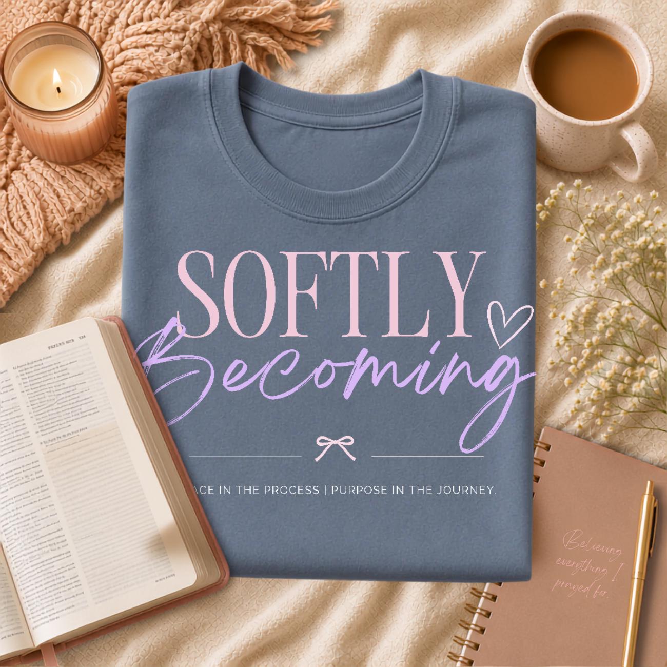 Softly Becoming Tee | Christian Faith Based Women's Shirt | Comfort Colors 1717 Oversized Graphic Tee