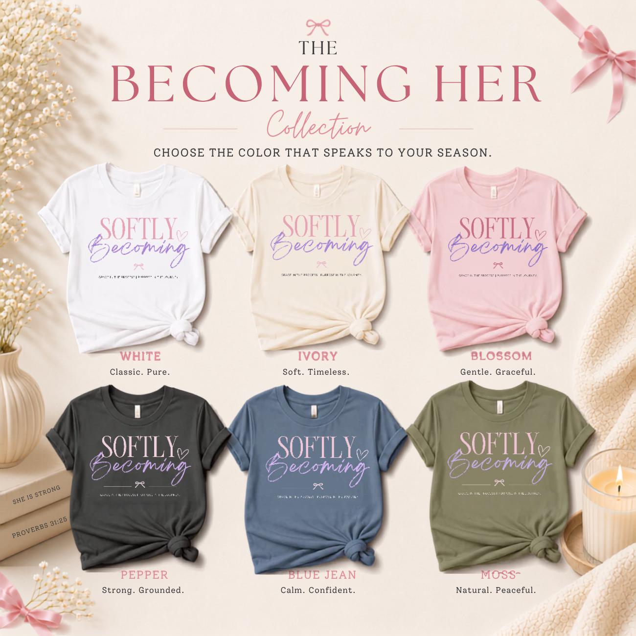 Softly Becoming Tee | Christian Faith Based Women's Shirt | Comfort Colors 1717 Oversized Graphic Tee