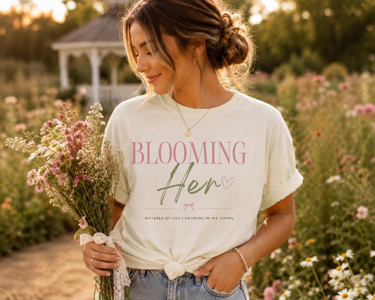 Blooming Her Tee | Christian Faith Based Women's Shirt | Comfort Colors 1717 Oversized Graphic Tee
