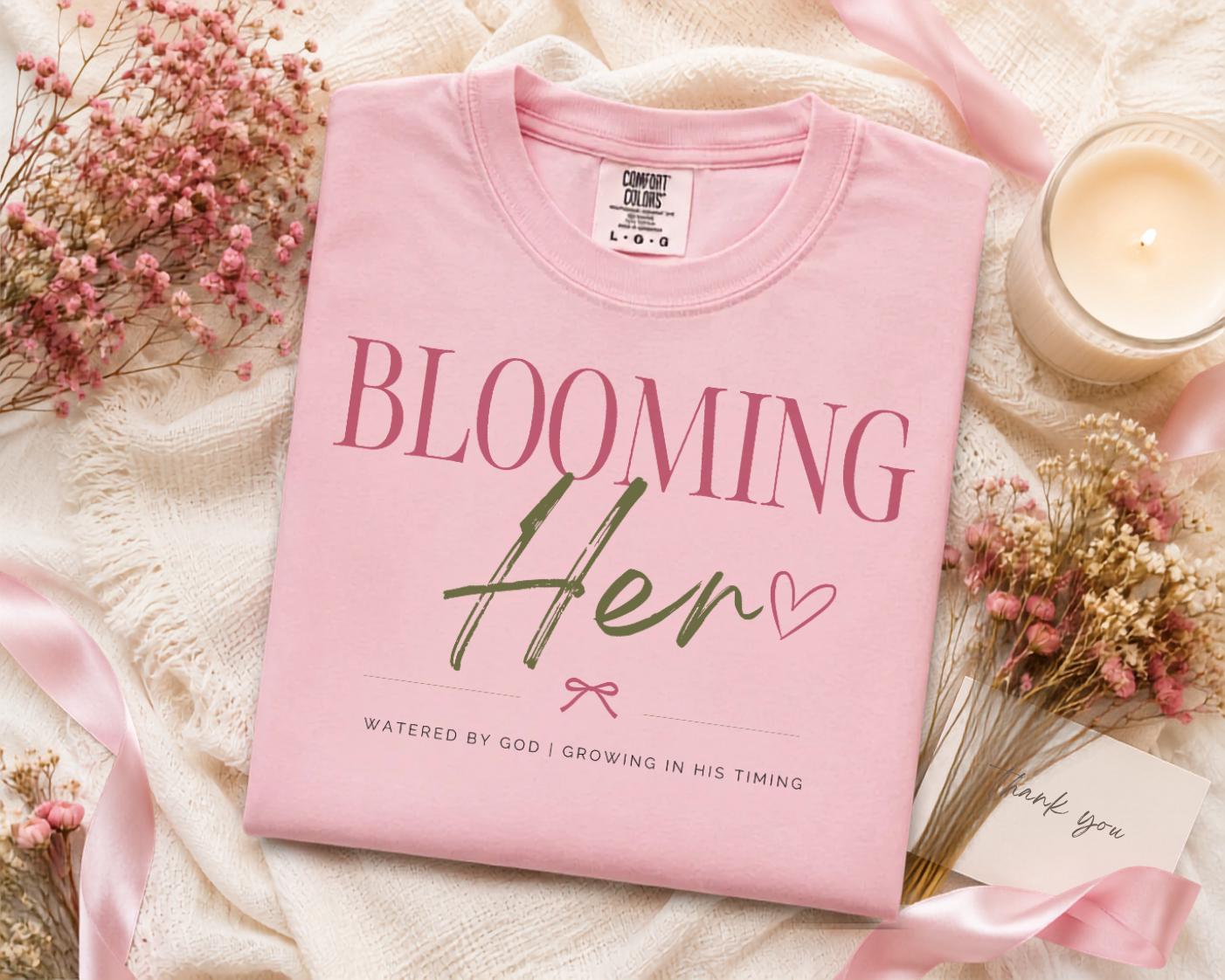 Blooming Her Tee | Christian Faith Based Women's Shirt | Comfort Colors 1717 Oversized Graphic Tee