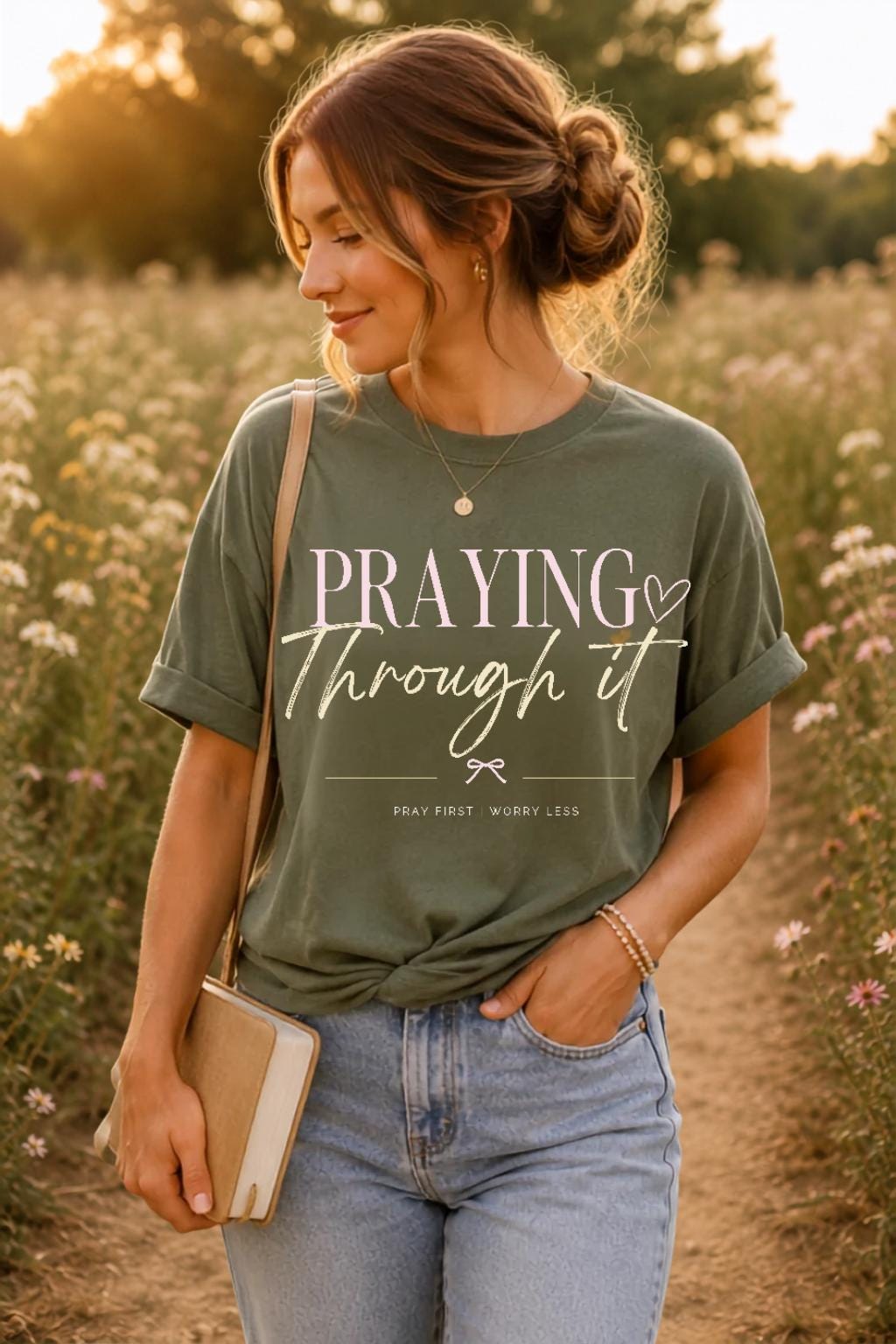 Praying Through It Tee | Christian Faith Based Women's Shirt | Comfort Colors 1717 Oversized Graphic Tee