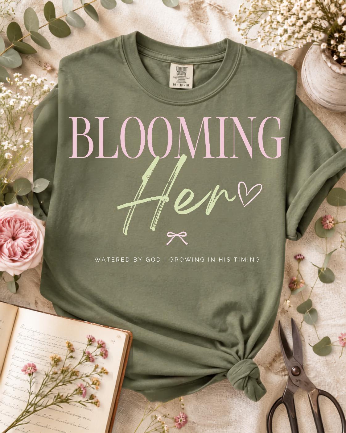 Blooming Her Tee | Christian Faith Based Women's Shirt | Comfort Colors 1717 Oversized Graphic Tee