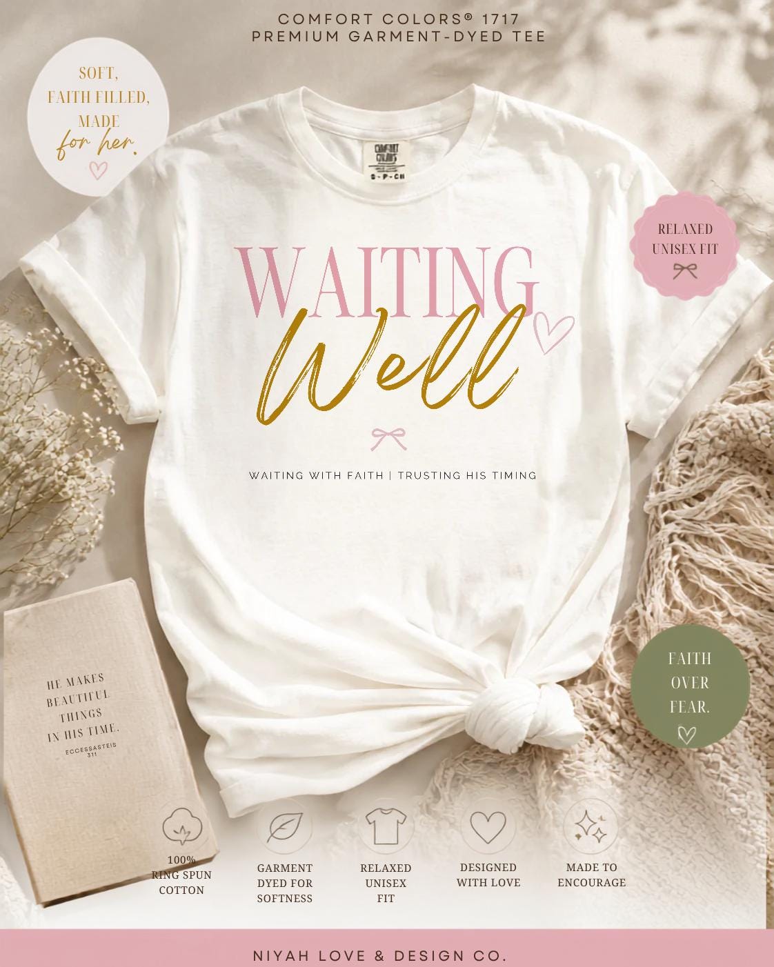 Waiting Well Tee | Christian Faith Based Women's Shirt | Comfort Colors 1717 Oversized Graphic Tee